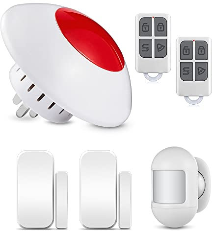 Wireless Alarm System 6 Piece Kit with Remote Control, TOWODE House Alarms Security System Use for Garage Home Shed 110dB Security Alarm, PIR Motion Detector, Door Alarm Sensors