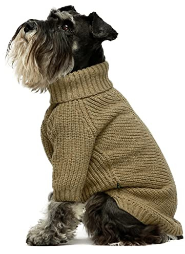 Fitwarm Thermal Knitted Dog Sweater Doggy Winter Coat Pet Clothes Doggie Turtleneck Jacket Puppy Outfits Cat Sweatsuit Sage Green Large