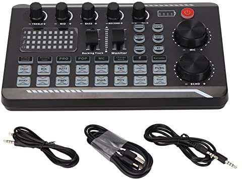 Externt Ljudkort, USB-ljudadapter Live Ljudkort DJ Mixer Podcast-utrustning 16 Bitar 44,1KHz Dual Channel Multifunktionell, för Karaoke, Elektro, Röstförändring, Skrik, Populär