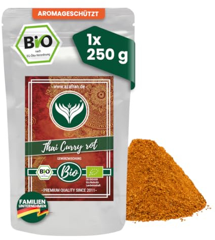 Azafran BIO Rotes Thai Curry Currypulver thailändische Art 250g | Fruchtig-pikant für Asia-Gerichte