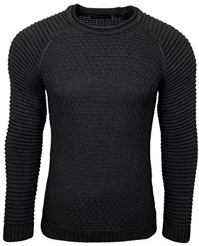 Subliminal Mode Pull Homme en Maille Col Rond - Style Basique - Pull Grosse Maille Nervuré - Pull Over Tricoté Hiver Manches Longues - Idée Cadeau BX8056