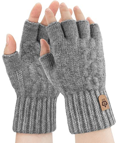 Fingerlösa handskar för män, vintervarma sporthandskar med pekskärm som är stickade för arbete, vandring, camping, cykling och körning för män och kvinnor