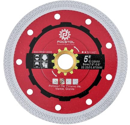 FOCSTOL Diamant Trennscheibe - 125mm Fliesentrennscheibe für Porzellan Keramikfliesen Marmor Granit Quarz Laube 22,23mm x 15,875mm
