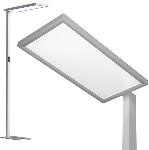 INNOVATE LED Stehlampe dimmbar PRO Silber/Grau Deckenfluter & Leselampe [12480 Lm UGR < 19 100W] Stehlampe Wohnzimmer Lampe Büro I Wohnzimmerlampe Deckenfluter LED Dimmbar Bürolampe I Lampe Wohnzimmer