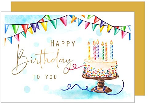 Edition Seidel Premium Geburtstagskarte Umschlag. Glückwunschkarte Grusskarte Billet Karte Geburtstag Happy Birthday Mann Frau Teenager Karte Gold Torte (G3469 SW022)