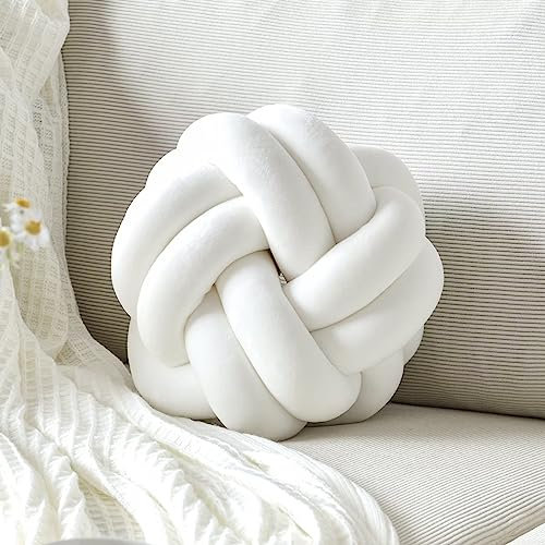 VBGYA Knotenkissen, weich, dekorativ, 27,9 cm, rund, Plüsch-Knoten, weißes Kissen, modernes Kissen für Zuhause, Überwurf, Knoten, dekoratives Kissen für Schlafzimmer, Sofa, Couch, 27,9 cm