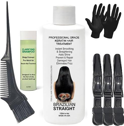 Real BRAZILIAN STRAIGHT Keratin Hair Treatment Straightening Kit Pro Result Keratin Protein Argan oil Collagen Amino Acid Straight shiny Hair Salon Results Lasts 3-9 months (120ml kit)