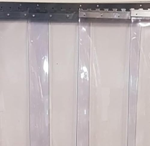 Sirocco Lamellenvorhang Bausatz 1m breit 3.5m hoch PVC Streifenvorhang 20cm 2mm blau transparent lebensmittelecht Edelstahl Schiene witterungsbeständig UV stabil