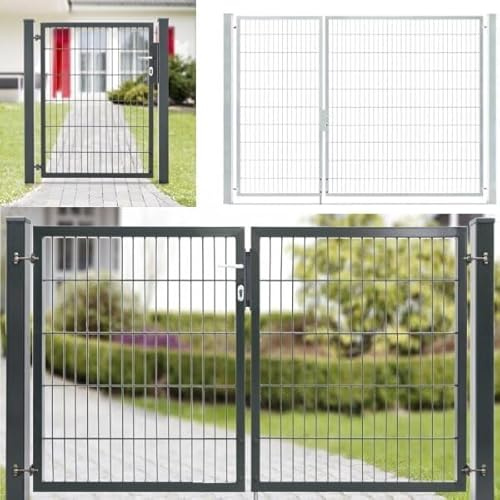 Hoftor 1 und 2 Flügelig | Toranlage Anthrazit | Gartentor | Doppelstabmattenzaun | Flügeltor | 183 cm-3.56