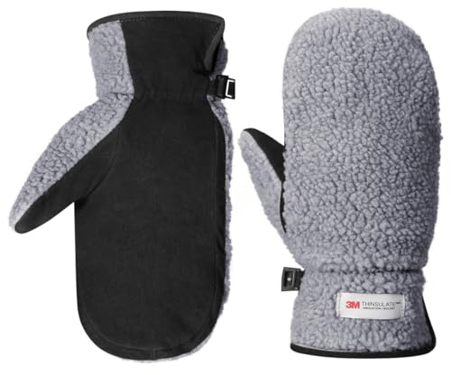 Harssidanzar Herren Winter Fäustlinge Outdoor Handschuhe Fäustlinge Lederhandschuhe SM040EU,Grau/Schwarz,Größe XL