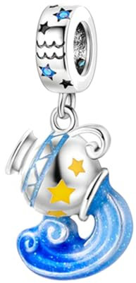 Streetculture Wassermann Sternzeichen Horoskop Geburtstag Leuchtend Tierkreiszeichen Astrologie - Bettelarmband Anhänger Schmuck Charm Zubehör 925 Silber Kette Sterlingsilber Sammelband