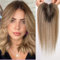 HAIRCUBE Ombra Cenere Bionda Capelli Toppers per Le Donne Remy Capelli Umani Pezzi per Le Donne con Copertura Sottile Capelli Grigi, 4.5 * 5 pollici Hand-Tied Capelli Toppers 14 pollici