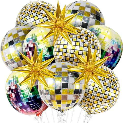 12pcs Discokugel Luftballon,Discokugel Deko,Luftballons,Partydeko, Party Deko,Spiegel Polierter 22 Zoll 4D Discoballon FüR Disco Party Dekoration, Karaoke Party Dekoration,70er Party Deko (12)