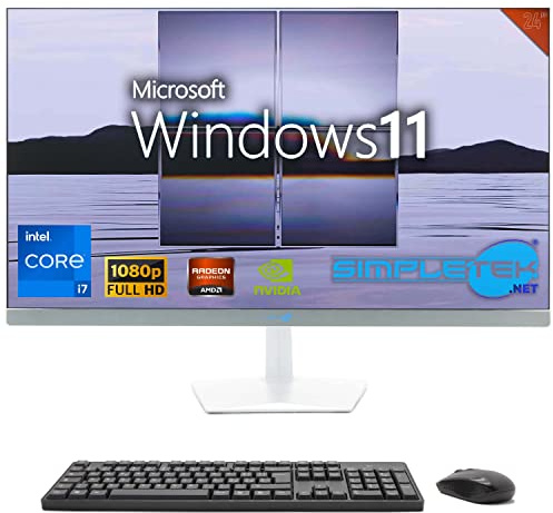 SIMPLETEK - Ordenador todo en uno de 24 FHD | Core i7 | Windows 11 Pro | 8 GB RAM | 240 GB SSD | Tarjeta gráfica dedicada GT710 2 GB | Con cámara web de 5 MP integrada, WiFi 6 y BT 5.2