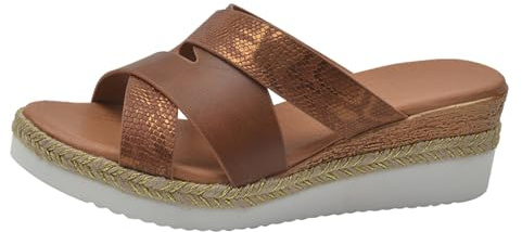 Mules pour femme avec talon - Sandales à plateforme - Sandales à bout ouvert - Antidérapantes - Sandales compensées romaines - Sandales compensées en cuir - Sandales d'été - Sandales de plage, marron,