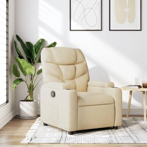 Homgoday Relaxsessel mit Liegefunktion Fernsehsessel Ruhesessel Polstersessel Verstellbare Rückenlehne Lesesessel Liegesessel Loungesessel Sessel für Wohnzimmer Creme Stoff
