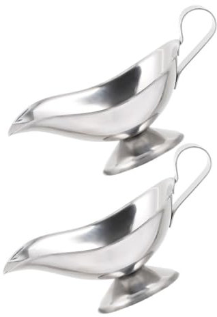 CIYODO 2pcs Stainless Steel Gravy Boat Condiment Bowl Gravy Dispenser Serving Dishes for Thanksgiving Dipping Sauce Cup Use As Sauce Boat Handle