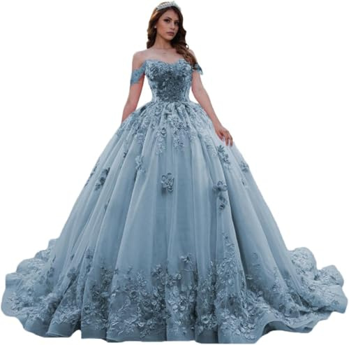 Yifanier Abiti Quinceanera in Tulle con Scollo a Cuore da Donna Abiti da Ballo con Strascico Abiti Quinceanera in Pizzo Scintillante MT009