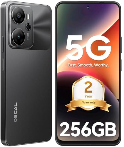 OSCAL TIGER 13 5G Mobile Phones, AI 5G Smartphone, 24(8+16) GB Gaming Phone, Mobile Phone 256GB(TF 2TB),Octa Core, 50+8MP,90Hz 6.67 HD+ Dual Sim,5000mAh, Face ID/Fingerprint/NFC/OTG/GPS (Black)