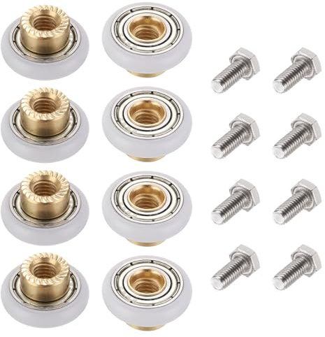 sourcing map 8 Pcs Shower Door Rollers, 20mm Dia Bathroom Glass Door Rollers Runners with Screw, Sliding Door Pulleys Wheels Replacement for Kitchen Pan Glass Sliding Door, White