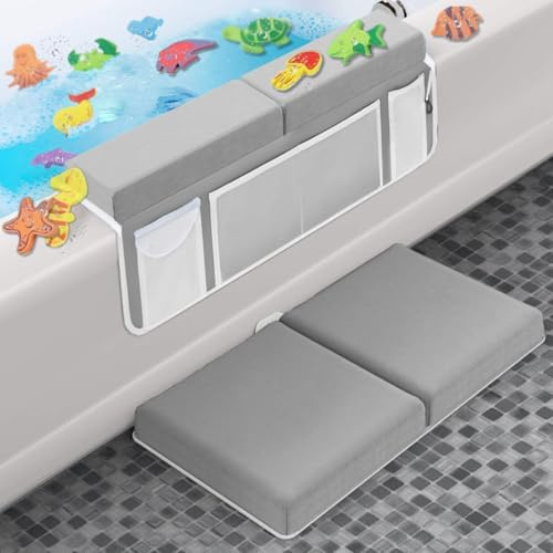 Supa Ant Bath Kneeler –8 Suction Cups & 1.5 Thicker Padding.Certified Bath Kneeling Pad for Bath Tub & 5 Bath Toy Organizer. Fast Dry Bath Kneeler and Elbow Rest Pad Set. Baby Bath Essentials Grey