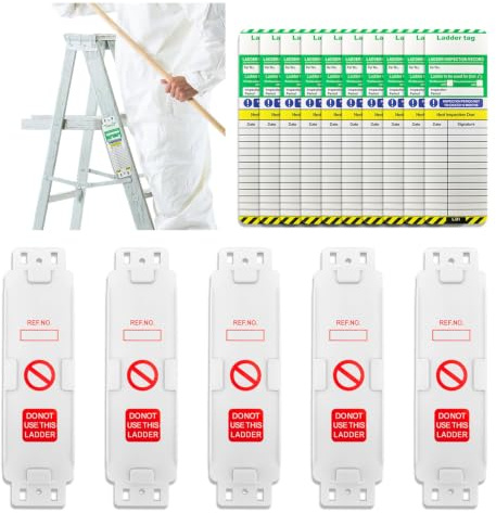 Goerpn Ladder Tags,5 Holders and 10 Ladder Inspection Tag Inserts | Safety Ladder Inspection Tags and Holder Set for Indoor & Outdoor All Ladder Types Protect