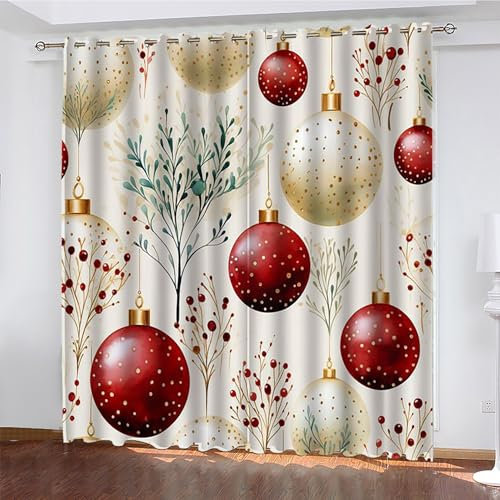 YZQGLHP Gardinen Farbige Kugeln Vorhänge Weihnachten Verdunklungsvorhänge Schiebe Schallschutz Vorhang mit Ösen für Schlafzimmer Wohnzimmer H245 x B140 cm 2 teiliges Set