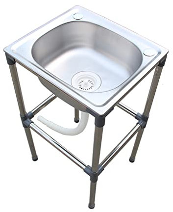 Outdoor Free Standing Sink with Plastic Drainage Pipe Single Bowl Utility Sink for Camping Farmhouse Cafe Shop and Hospital Portable Kitchen Sink Unit (48 * 35 * 75cm)