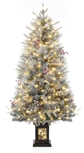 140cm künstlicher Weihnachtsbaum mit Warmweißer Beleuchtung 200 LEDs - Weihnachtsbaum künstlich mit 8 Einstellbare Modi und Europäischer Stecker, 4.5ft Tannenbaum Künstlich PVC mit Beckensockel