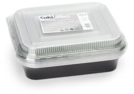 Cuki Professional Bandejas de aluminio con tapas ultrarresistentes, 8 porciones, lacadas, 32 x 26 x 6 cm, 1 paquete de 10 unidades, desechables para horno, microondas, nevera, cocina, conservación