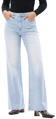 ONESO Women's High Waisted Wide Leg Jeans Stretchy Flare Jeans for Women Baggy Mom Denim Pants Casual Raw Hem