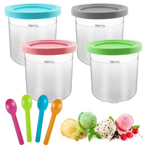 Jesdavan Eiscreme Behälter 4er-Set für Hausgemachtes Eis mit Deckel - Zubehör für Ninja Creami Eismaschine NC301/NC300/NC299AMZ-Serie, 16 oz
