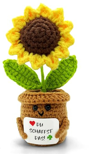 HeDaKang Du Schaffst Das Geschenk Sonnenblumen - Positive Potato Kartoffel Gehäkelte Glücksbringer Abitur Prüfung Zeugnis Viel Glück Gute Besserung Genesungsgeschenke Get Well Soon Wohndeko Figuren