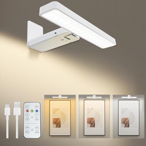 VIGMOJ Bild Lichter für Wand, 4500mAh wiederaufladbare Batterie Malerei Lichter mit 3 Farben Temps, Ferndimmbare Timer Poster Licht, Wand Dekor Licht für Kunst Display, Rahmen