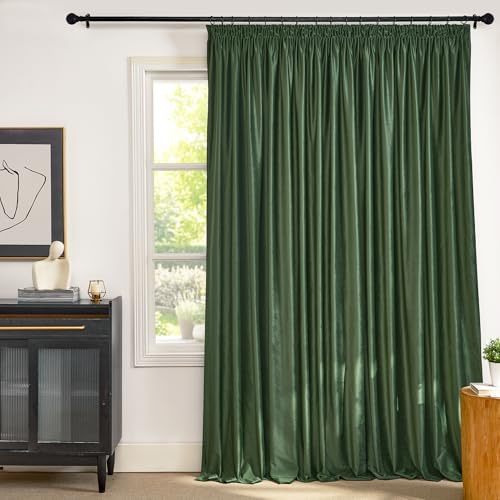 PONY DANCE Samt Gardinen für Schienensystem Wohnzimmer Vorhänge Samt 1er Set H 240 x B 300 cm Thermogardine Wärmeisolierend Samtvorhang mit Kräuselband Velvet Blackout Curtains, Matcha Grün