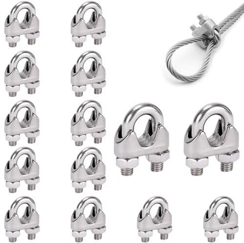 14 Pcs Drahtseilklemme,Seilklemmen,Drahtseilklemme 4mm,Rostfreie Seilverbinder Edelstahl 304 Drahtseilklemme M4 U-Bolzen Bügelform Stahlseil Seilverbinder Bügelseilklemme Passend