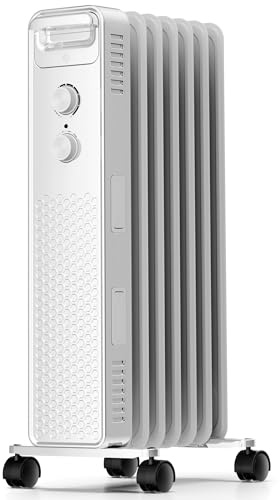 Portable Electric Radiator Heater, Space Oil Filled Heaters with 3 Heat Settings, Adjustable Thermostat, Overheat & Tip-Over Protection For Indoor Use,1500W (White)