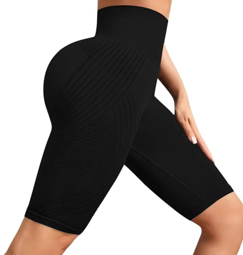 Leggings Short 3D Anti Cellulite Femme, Compression Sport Yoga Fitness Taille Haute sans Couture Leggings Court Sculptant Push-Up Opaque Pantalon Sport Course à Pied Fitness Vélo