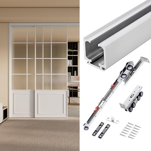 Sanft schließendes Schiebetür-Hardware-Kit – 1,8 m Deckenmontage-Schienensystem mit Taschentürrahmen, ideal für Garage und Zuhause, leichtgängiger Rollmechanismus