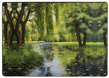 WZYWHJ Tappeti per soggiorno, tappeto runner antiscivolo per asilo nido tappeto da gioco 203,2 x 147,3 cm con alberi di salice vicino allo stagno stampato