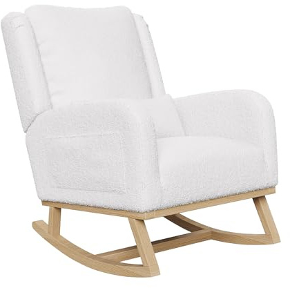 BLSYHDH Schaukelstuhl mit Beinstütze, Schaukelstuhl aus Holz, für den Außenbereich, mit Rückenlehne, Stillsessel, für Schlafzimmer, Wohnzimmer, Balkon (Lammwolle, 1, weiß)