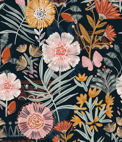 myforHD Tapete Selbstklebende Fototapete Wandpapier Blume Folie Dekorfolie Möbelfolie Klebefolie Pflanzen Laub Blumen Design 44cmX300cm Vintage Wanddeko Wandtapete Wohnzimmer Schlafzimmer