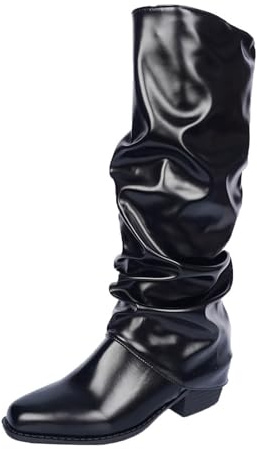 Generisch Bottes pour femme Shark Bottes larges avec talon Fermeture à boucle Tige longue Bout pointu Bottes en cuir Mode Bottes d'hiver souples Bottes d'hiver confortables Automne Hiver Bottes au