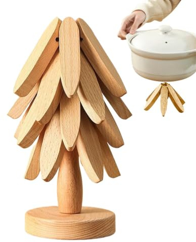 Hitburu Baumförmiger Holzuntersetzer | Holz Isolier Untersetzer Baum,rutschfeste Tassenuntersetzer Set,für Kochgeschirr Herd Tasse heiße Gerichte Schüssel Küche Esstisch Wohnheim
