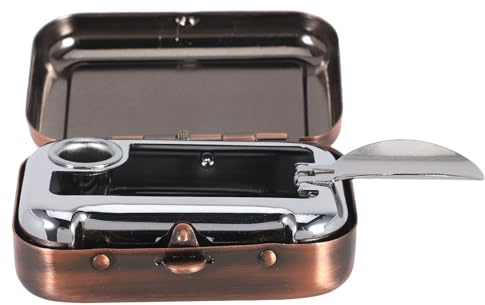 SMASOLO Cenicero Portátil Rectangular de Metal Marrón, Accesorio Resistente Prueba de Viento para Coche y Camping, Diseño Moderno y Funcional