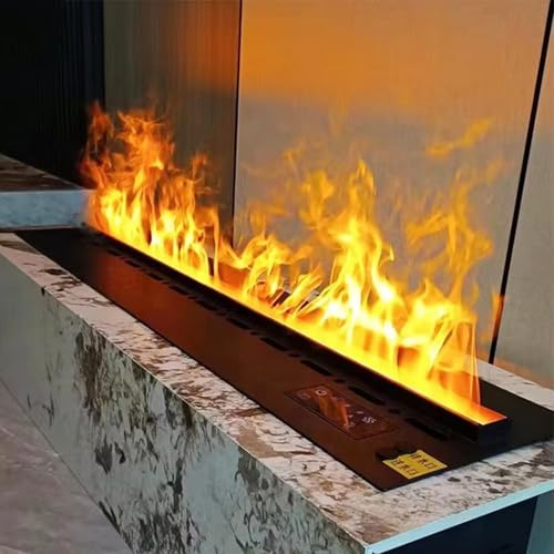 Wasserdampfkamin 3D-Zerstäubungsflamme,Dimmbar,Einbau-Elektrokamin Mit Fernbedienung Und Touchpanel,9-Farben-Flammensimulation,Innendekoration 120x24x18cm/47.2x9.4x7in