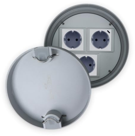 Serbatoio da pavimento senza bordi, rotondo, pronto da montare, con presa USB-C, coperchio a scomparsa e posizionabile, per pavimenti cavi e massetti