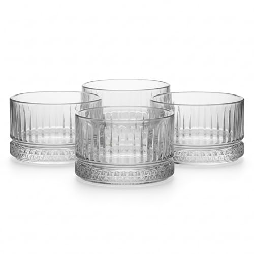 Der-Porzellan-Laden by Pasabahce Elysia Glasschalen 230 ml, 4er Set, Schalen für Desserts und Snacks aus Kristallglas, Facettenschliff, spülmaschinengeeignet