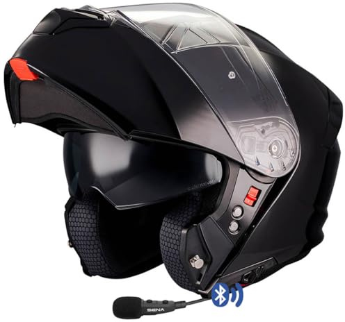 MT Genesis SV Pure Designed Negro Brillo Bluetooth Sena Integrado - Casco de Moto Modular Abatible con Visor Solar - Helmets Unisex Hombre y Mujer - Homologado P/J ECE 22.06