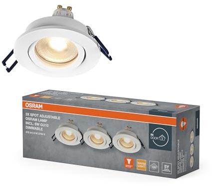 OSRAM Faretto da incasso LED Spot Set DIM 6W 827 Bianco 85mm | Spot Set Recess GU10 Dim, Spot lights and ceiling spots, Bianco, 25000 h, confezione da 3